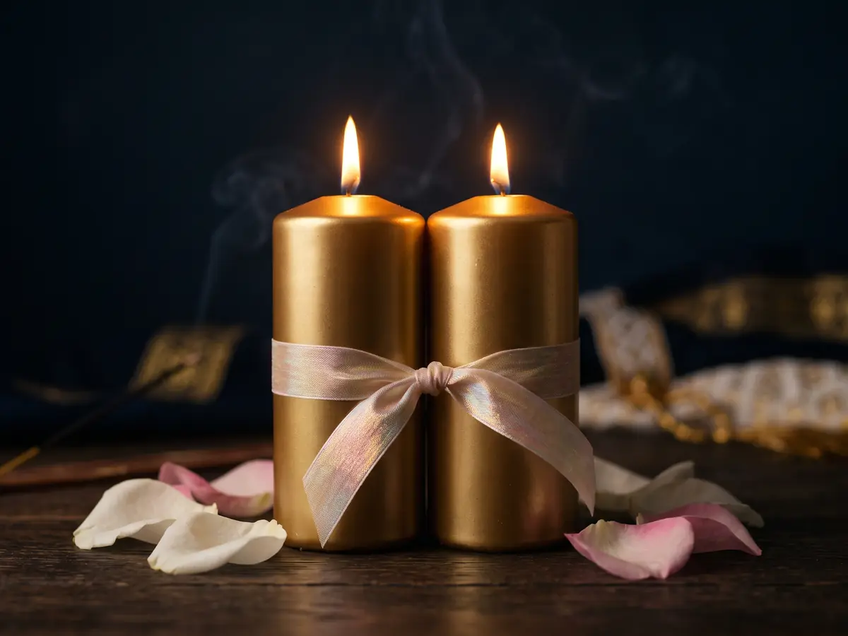 Velas en tonos cálidos para representar un acompañamiento espiritual incluyente.